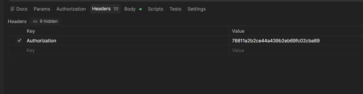 Header token screenshot