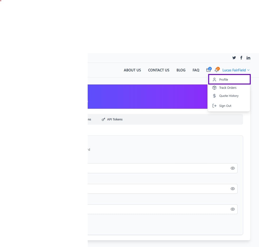 Profile menu screenshot