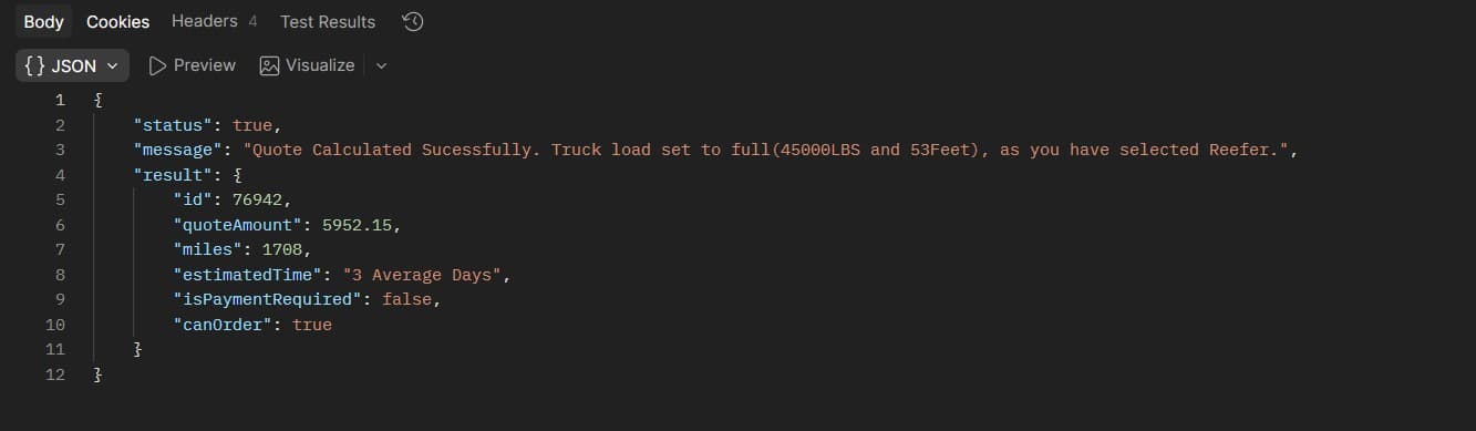 Response data screenshot